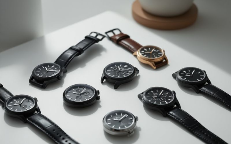 Modern black watches for men with minimal design